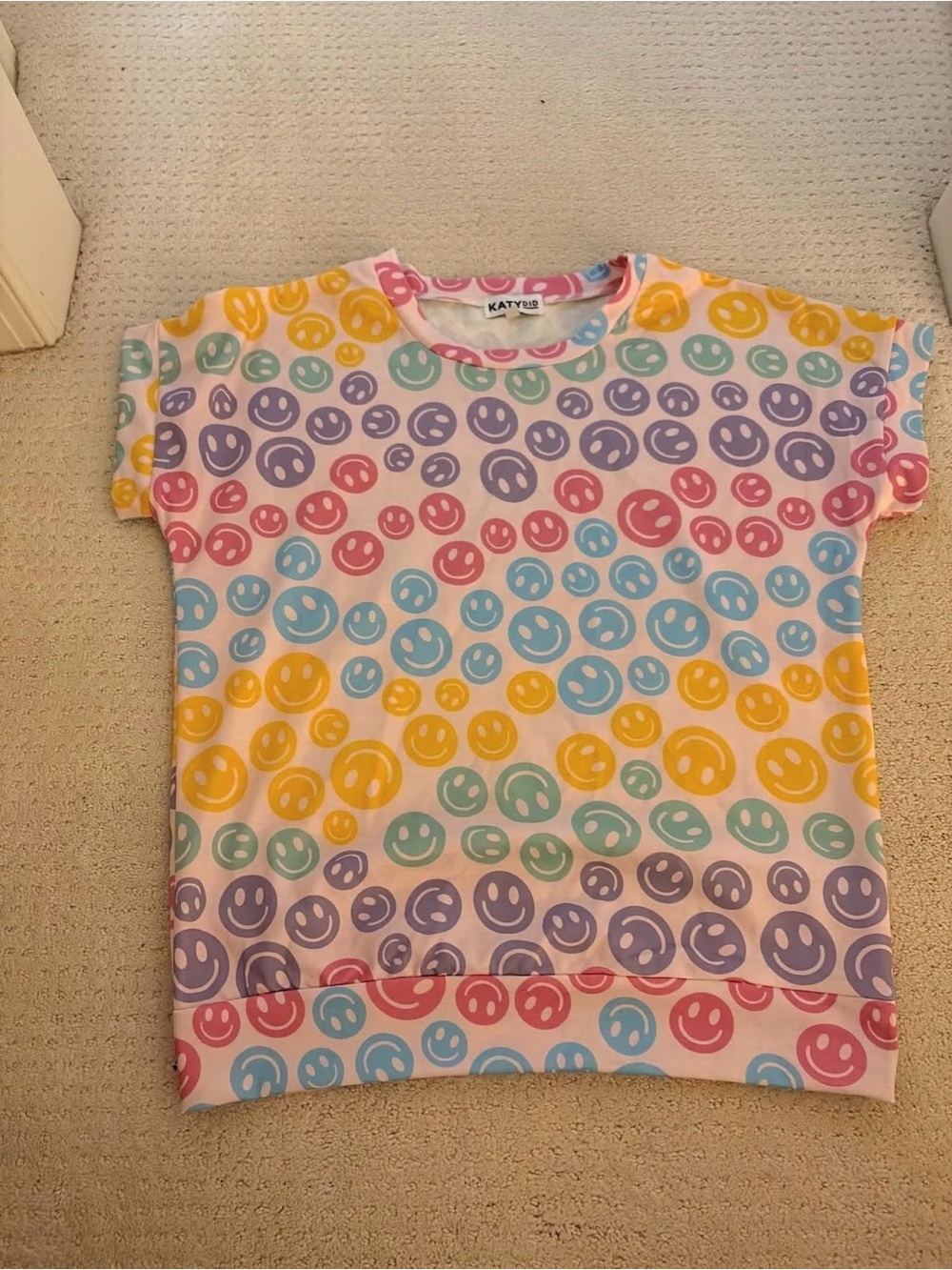 Smiley Face Short Sleeve PJ Top in Pastel Multi